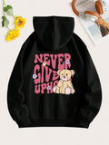 Women'WB shield Cartoon Bear Graphic Print Pocket Drawstring Hoodie, Fashion Casual Drop Shoulder Long Sleeve Hooded...