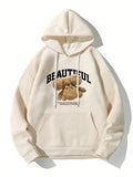 Women'WB shield Cartoon Bear Graphic Print Pocket Drawstring Hoodie, Fashion Casual Drop Shoulder Long Sleeve Hooded...