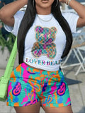 Women'WB shield Cartoon Bear Graphic Print Round Neck Tee, Fashion Casual Short Sleeve T-Shirt for Summer, Graphic Tees,...