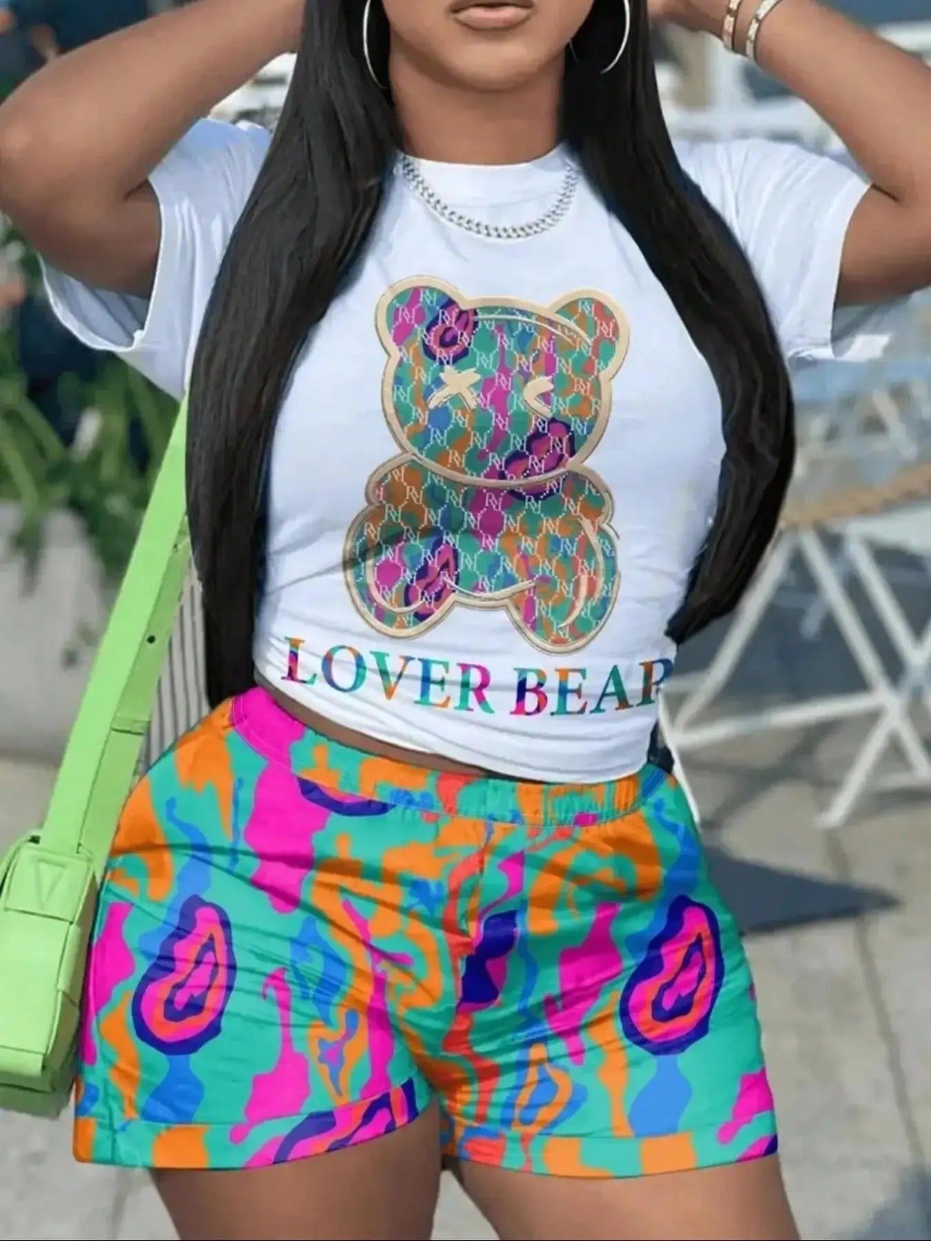 Women'WB shield Cartoon Bear Graphic Print Round Neck Tee, Fashion Casual Short Sleeve T-Shirt for Summer, Graphic Tees,...