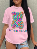 Women'WB shield Cartoon Bear Graphic Print Shortsleeve Round Neck Tee, Summer TNF Women Fashion Casual Short Sleeve...