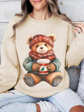 Women'WB shield Cartoon Bear Print Crew Neck Drop Shoulder Sweatshirt, Casual Long Sleeve Pullover for Fall & Winter,...