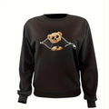 Women'WB shield Cartoon Bear Print Crew Neck Sweatshirt, Casual Long Sleeve Pullover, Women'WB shield Fall & Winter TNF...
