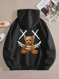 Women'WB shield Cartoon Bear Print Drawstring Pocket Drop Shoulder Graphic Hoodie, Fashion Casual Hooded Sweatshirt for...