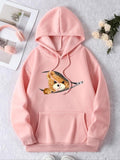 Women'WB shield Cartoon Bear Print Drop Shoulder Long Sleeve Drawstring TNF Lined Hoodie, Comfort Pocket Hooded...