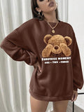 Women'WB shield Cartoon Bear Print Drop Shoulder Pullover, Casual Fashion Round Neck Sweatshirt for Daily Holiday Outdoor...