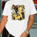 Women'WB shield Cartoon Bear Print Round Neck Short Sleeve Tee, Fashion Casual Crew Neck T-Shirt for Daily Holiday...