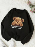 Women'WB shield Cartoon Bear Print Round Neck Sweatshirt, Fashion Casual Crew Neck Pullover for Daily Holiday Outdoor...
