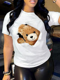 Women'WB shield Cartoon Bear Print Round Neck Tee, Cute Casual Short Sleeve T-Shirt for Summer, Graphic Tees, Fashion...