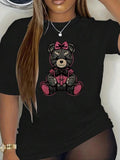 Women'WB shield Cartoon Bear Print Round Neck Tee, Fashion Casual Crew Neck Short Sleeve T-Shirt for Daily Holiday...