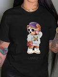 Women'WB shield Cartoon Bear Print Round Neck Tee, Fashion Casual Crew Neck Short Sleeve T-Shirt for Daily Wear, Ladies...