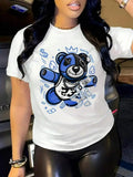 Women'WB shield Cartoon Bear Print Round Neck Tee, Fashion Casual Crew Neck Short Sleeve T-shirt for Daily Holiday...