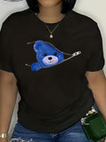 Women'WB shield Cartoon Bear Print Round Neck Tee, Fashion Casual Crew Neck T-Shirt for Daily Holiday Vacation Outdoor...