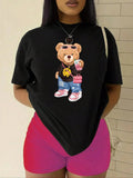 Women'WB shield Cartoon Bear Print Round Neck Tee, Summer TNF Women, Casual Fashion Short Sleeve T-shirt for Summer,...