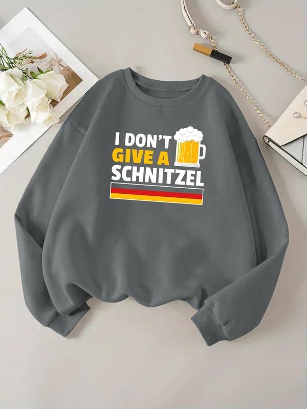 Women'WB shield Cartoon Beer & Letter Print Drop Shoulder TNF Lined Sweatshirt, Casual Long Sleeve Round Neck Pullover...