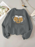 Women'WB shield Cartoon Beer & Letter Print Round Neck Sweatshirt, Casual Long Sleeve Pullover, Ladies TNF for Spiky hair...