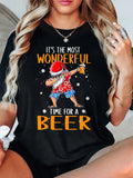 Women'WB shield Cartoon Beer Santa Claus Print Round Neck Tee, Fashion Casual Short Sleeve T-shirt, Ladies Summer TNF for...