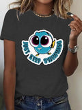 Women'WB shield Cartoon Bird Print Round Neck Graphic Tee, Vintage Trendy Casual Short Sleeve T-shirt for Daily Wear,...