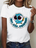 Women'WB shield Cartoon Bird Print Round Neck Tee, Fashion Casual Crew Neck T-Shirt for Daily Holiday Vacation Outdoor...