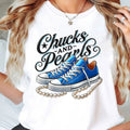Women'WB shield Cartoon Board Shoes & Letter Print Round Neck Tee, Fashion Casual Short Sleeve T-shirt for Daily Wear,...