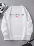 Women'WB shield Cartoon Bow & Letter Print Drop Shoulder TNF Lined Sweatshirt, Casual Long Sleeve Round Neck Pullover for...