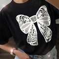 Women'WB shield Cartoon Bow Print Round Neck Tee, Fashion Casual Crew Neck Half Sleeve T-Shirt for Daily Holiday Vacation...