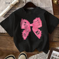 Women'WB shield Cartoon Bow Print Round Neck Tee, Fashion Casual Crew Neck Short Sleeve T-shirt for Daily Outdoor Wear,...