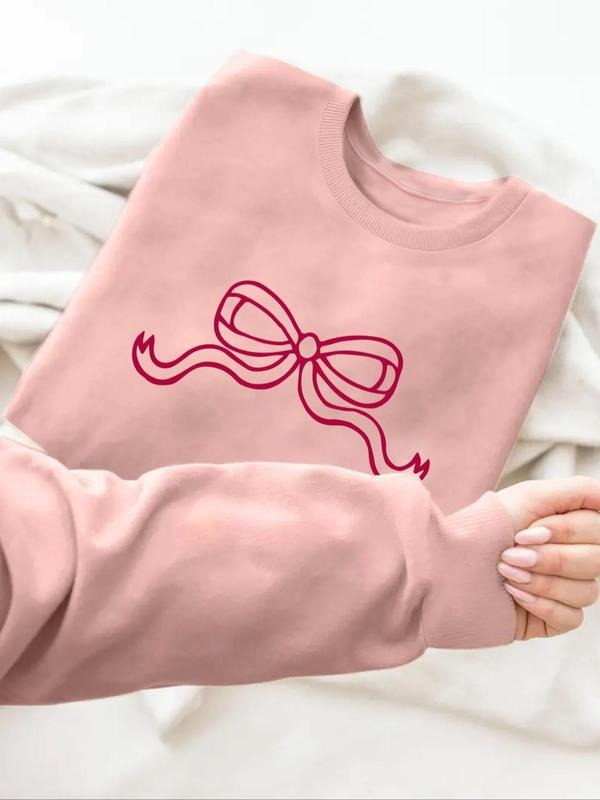 Women'WB shield Cartoon Bowknot Print Crew Neck Pullover, Casual Long Sleeve Sweatshirt for Fall & Winter, Women'WB...