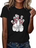 Women'WB shield Cartoon Bowling Print Round Neck Tee, Casual Short Sleeve T-shirt for Daily Wear, Ladies TNF for Spiky...