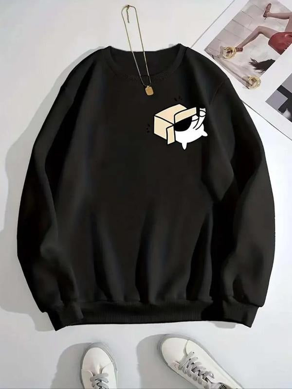 Women'WB shield Cartoon Box Print Crew Neck Sweatshirt, Casual Long Sleeve Pullover for Daily Wear, Ladies TNF for Spiky...
