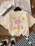 Women'WB shield Cartoon Brain & Letter Print Round Neck Tee, Fashion Casual Drop Shoulder Short Sleeve T-shirt, Ladies...
