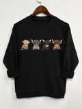 Women'WB shield Cartoon Bull Print Crew Neck Sweatshirt, Casual Long Sleeve Pullover, Women'WB shield Fall & Winter TNF...