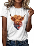 Women'WB shield Cartoon Bull Print Round Neck Tee, Fashion Casual Short Sleeve T-shirt, Ladies Summer TNF for Daily Wear...
