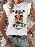 Women'WB shield Cartoon Bus Print Round Neck Tee, Fashion Casual Short Sleeve T-shirt for Daily Wear, Ladies Summer TNF,...