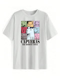 Women'WB shield Cartoon Capybara Print Round Neck Graphic Tee, Trendy Casual Short Sleeve T-shirt for Daily Wear, Ladies...