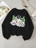 Women'WB shield Cartoon Car & Christmas Tree Print Drop Shoulder Fleece Sweatshirt, Casual Long Sleeve Round Neck...