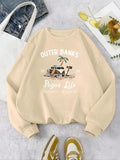 Women'WB shield Cartoon Car & Letter Print Drop Shoulder TNF Lined Sweatshirt, Casual Long Sleeve Round Neck Pullover for...