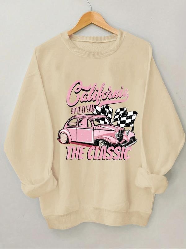 Women'WB shield Cartoon Car Graphic Print Crew Neck Sweatshirt, Casual Drop Shoulder Long Sleeve Pullover, Women'WB...