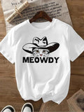 Women'WB shield Cartoon Cat & Cow Print Round Neck Tee, Fashion Casual Crew Neck T-Shirt for Daily Holiday Vacation...