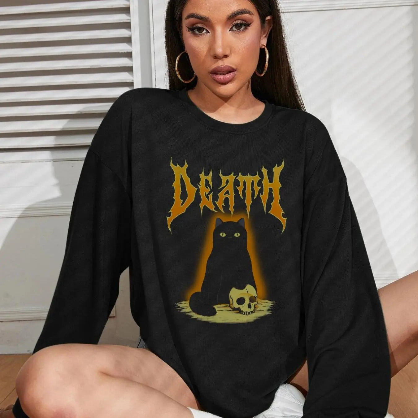 Women'WB shield Cartoon Cat & Letter Print Crew Neck Sweatshirt, Casual Drop Shoulder Long Sleeve Pullover, Women'WB...