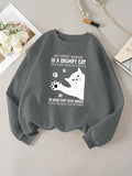 Women'WB shield Cartoon Cat & Letter Print Drop Shoulder Sweatshirt, Casual Long Sleeve Round Neck Pullover for Daily...