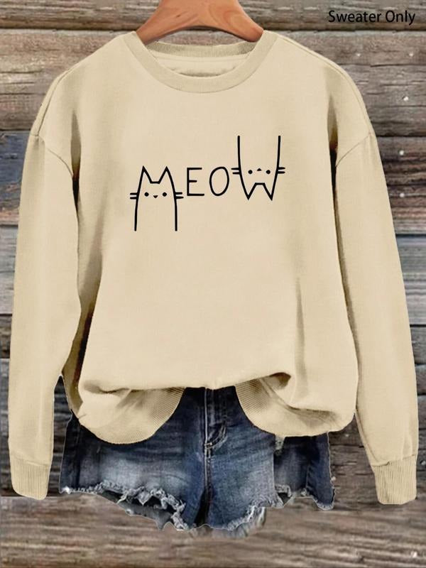 Women'WB shield Cartoon Cat & Letter Print Drop Shoulder Sweatshirt, Casual Long Sleeve Round Neck Pullover, Ladies TNF...