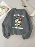 Women'WB shield Cartoon Cat & Letter Print Drop Shoulder TNF Lined Sweatshirt, Casual Long Sleeve Round Neck Pullover for...