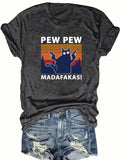 Women'WB shield Cartoon Cat & Letter Print Round Neck Graphic Tee, Summer TNF Women, Casual Short Sleeve Crew Neck...