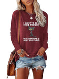 Women'WB shield Cartoon Cat & Letter Print Round Neck Tee, Casual Long Sleeve Crew Neck T-Shirt for Spring & Fall,...