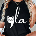Women'WB shield Cartoon Cat & Letter Print Round Neck Tee, Casual Short Sleeve Crew Neck T-Shirt for Summer, Fashion...