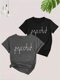 Women'WB shield Cartoon Cat & Letter Print Round Neck Tee, Casual Short Sleeve T-Shirt for Summer, Ladies TNF for Daily...