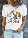 Women'WB shield Cartoon Cat & Letter Print Round Neck Tee, Fashion Casual Crew Neck Drop Shoulder T-Shirt for Daily...