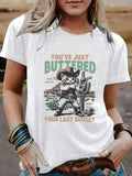 Women'WB shield Cartoon Cat & Letter Print Round Neck Tee, Fashion Casual Short Sleeve T-shirt, Ladies Summer TNF for...