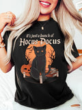 Women'WB shield Cartoon Cat & Letter Print Round Neck Tee, Halloween Cute Crew Neck Short Sleeve T-Shirt for Daily...